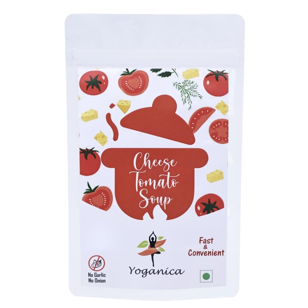 Yoganica Cheese Tomato Soup Premix (150g) | Instant Creamy Tomato Soup Mix | No Onion No Garlic | Pure Veg | Makes 15 Servings | Just Add Hot Water