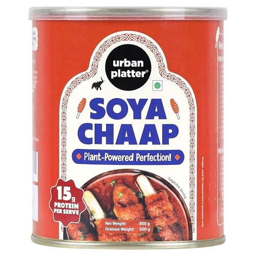 Urban Platter Soya Chaap in Brine, 800g (Canned | Chunks on Stick | Drained Weight - 500g, Rich in Plant Protein| Soy Chap)