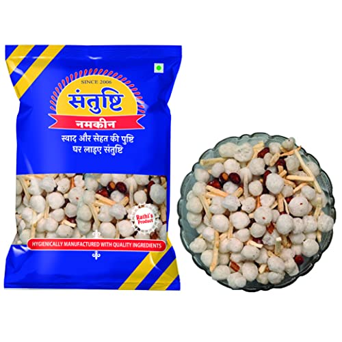 Santushti Namkeen Sabudana Mixture 350g | Sweet & Crunchy Falahari Snack Made in Groundnut Oil | Vrat Upwas Namkeen | Satvik Fast-Friendly Mixture | No Onion Garlic | Suitable for Fasting Days