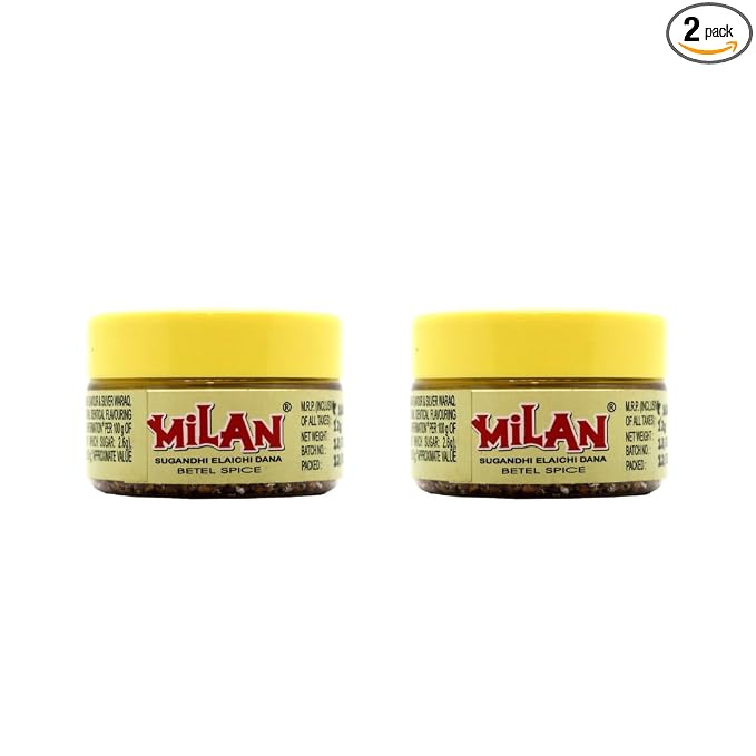 MILAN ELAICHI DANA - 2 Containers - With Silver Waraq - Fresh & Fragrant - Sweetens your mouth & cleans your breath - Convenient pack -