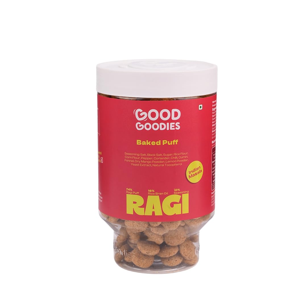 Good Goodies Baked Ragi Puff Indian Masala | Baked Not Fried | Millet-Based Snack | No Maida, No Palm Oil, No Maltodextrin | No Artificial Colours or Preservatives | Light & Crunchy | Diet-Friendly | 100g | Pack of 1