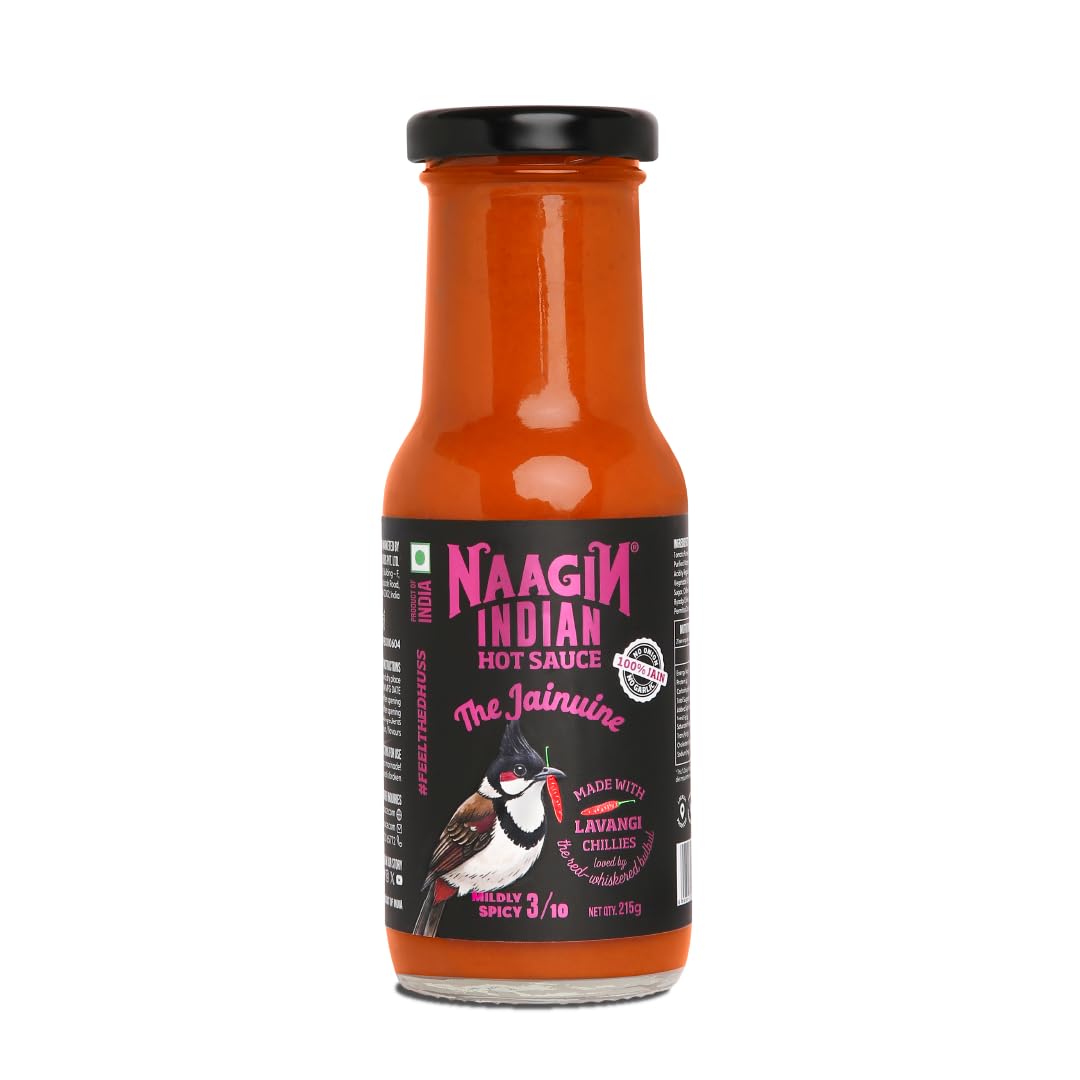 Naagin Jainuine Hot Sauce (215g) | Jain Friendly | No Onion, No Garlic | Mildly Spicy | Fruity & Balanced | Vegan | Dip, Cook | Perfect for Snacks, Indian Meals & Cooking