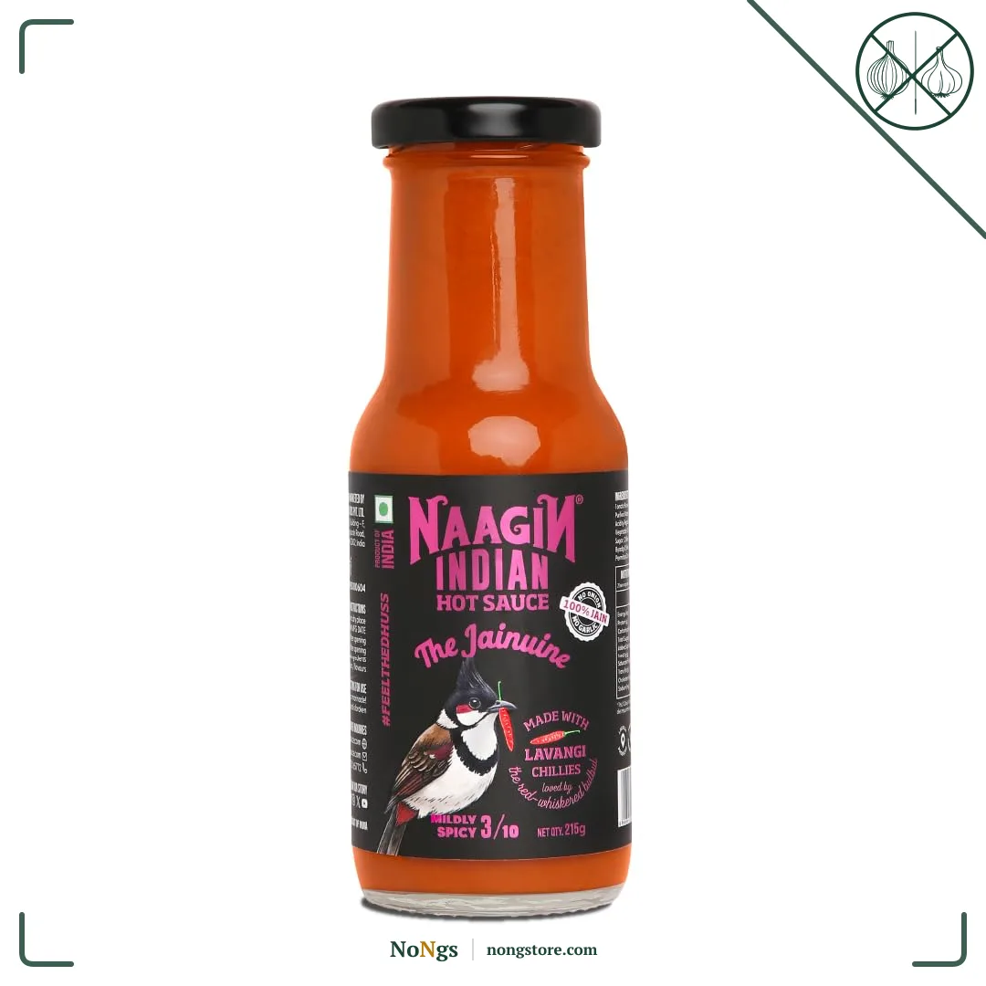 Naagin Jainuine Hot Sauce (215g) | Jain Friendly | No Onion, No Garlic | Mildly Spicy | Fruity & Balanced | Vegan | Dip, Cook | Perfect for Snacks, Indian Meals & Cooking