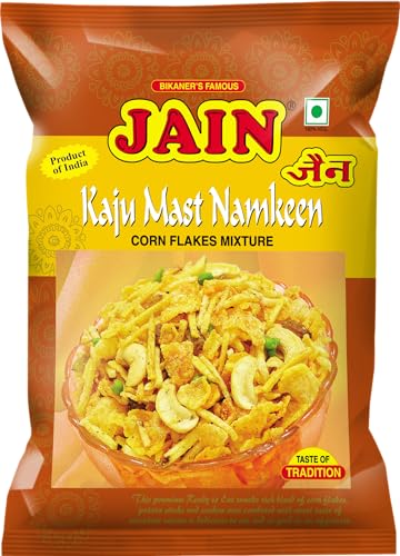 JAIN Kaju Mast Namkeen Mixture, Size - 360g, Zipper Packing, Special Cashew-Enriched Namkeen Blend with Crunchy Sev, Corn-Flakes, Raisins & Bold Masala Seasoning, Ready to Eat