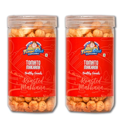 Time Out Popcorn Tomato Jain Roasted Makhana, Fasting Friendly, Plant-Based, Gluten-Free Snack, Pack of 2 x 70g