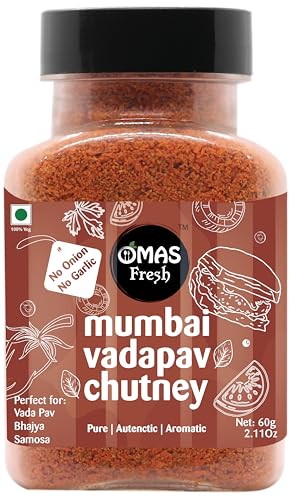Omas Fresh No Onion, No Garlic Mumbai Vadapav Chutney 60g, Instant Coconut Dry Chutney | Perfect for Vadapav, Bhajiya, Samosa