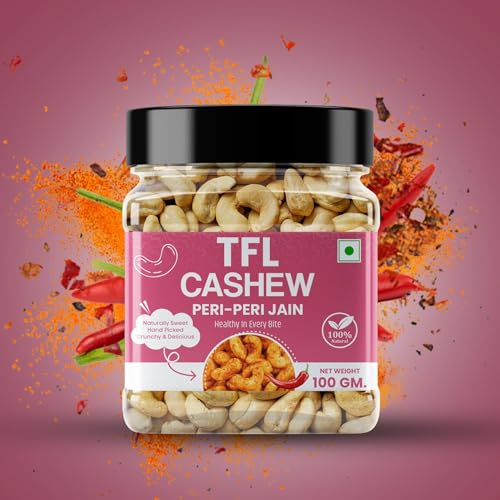 The Food's Life Peri Peri Jain Cashews | Premium Roasted Kaju | No Onion, No Garlic | Spicy & Crunchy Snack | Vegan, Gluten-Free, No Preservatives | Healthy Snack | Pack of 1