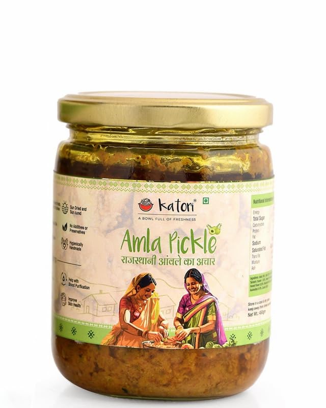 Katori Amla Pickle 450g | Traditional Homemade Amla Achar | Sun Cured Indian Gooseberry Pickle in Mustard Oil | No Preservatives | No Onion and Garlic