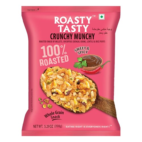 Roasty Tasty Crunchy Munchy 200g (Pack of 2) | Healthy Snack | No Onion No Garlic | Ideal Millet Namkeen for Kids & Adults | Low Calorie Snacks - Roasted Namkeen - No Cholesterol, No Transfat Diet Mixture in Peri Peri Masala | Millet Snacks Items