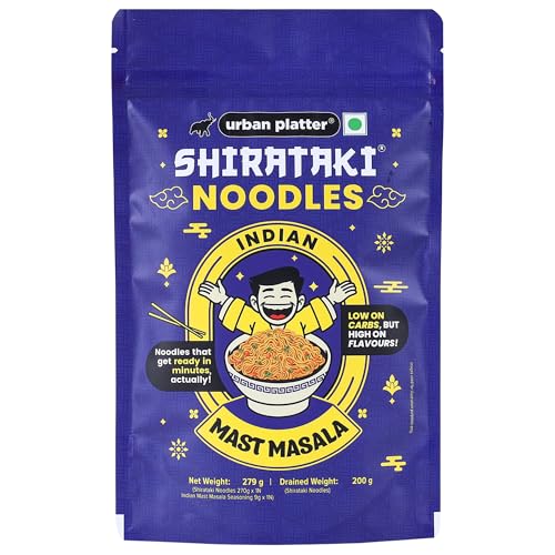 Urban Platter Indian Mast Masala Shirataki Noodles, 279g (Konjac Noodle | Keto-friendly, Low-Carb, Fat-free | Zesty Indian Masala | Ready in Minutes)