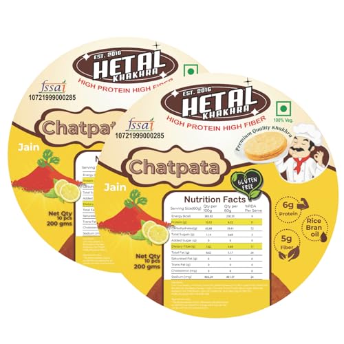 Chatpata Khakhra JAIN | Gluten Free | Crispy| Ready To Eat | High Protein High Fiber| No Palm Oil | 200g Vacuum Pack Of 2