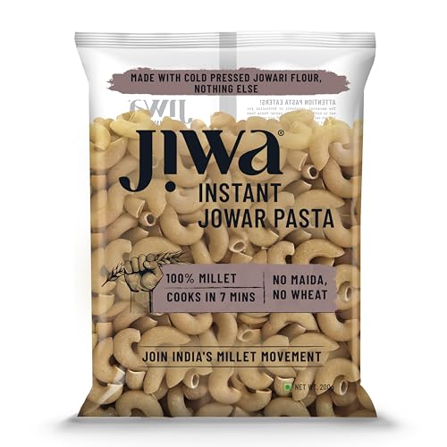 Jiwa Instant Jowar Macaroni Pasta | 200 G | Cooks in 7 Minutes | Ready to Cook | 100% Millet | No Maida, No Atta | Gluten Free