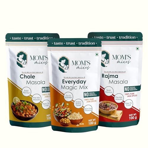 Mom’s Mixes Combo of 3 | Everyday Magic Mix + Chole Masala + Rajma Masala | 100% Pure Jain Spices | No Preservatives | No MSG | No Added Colours | 300g