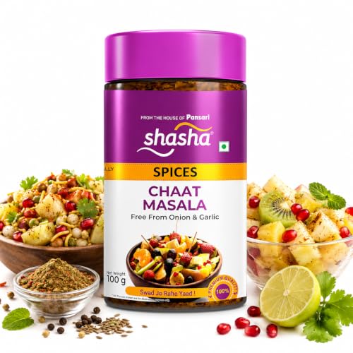 Shasha Chaat Masala 100g - Spice Mix for Tangy and Flavorful Chaat - No Onion or Garlic - From the House of Pansari