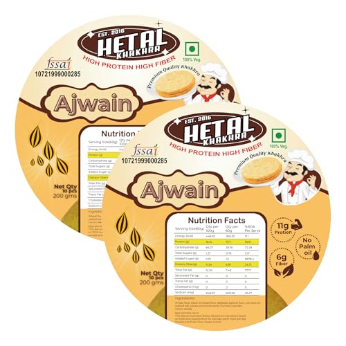 Ajwain Khakhra | JAIN | Crispy | Ready To Eat | High Protein High Fiber| No Palm Oil | 200g Vacuum Pack Of 2