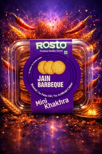 Rosto Mini Coin Khakhra Jain Barbeque Flavour, Roasted, No Palm Oil, No Artificial Colour, 200 g (Pack of 2) total 400g