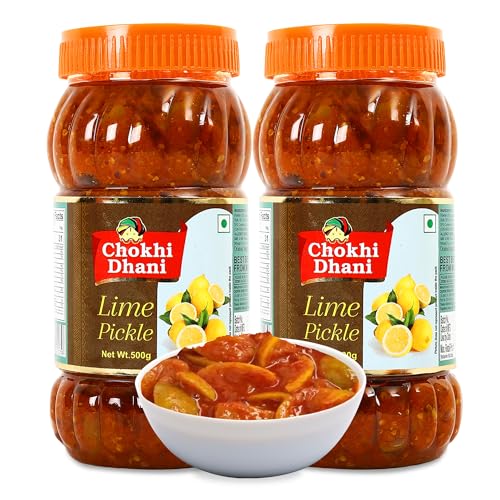 Chokhi Dhani Spicy Lime Pickle Pack of 2 (500g Each) | Nimbu Achar | Oil Free Lemon Pickle | No Onion No Garlic | Tangy & Spicy Indian Pickle | Homemade Taste