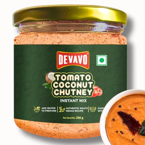 Devavo Tomato Coconut Chutney Powder | Just Add Water to Prepare | Authentic South Indian Recipe | No Onion & Garlic | No Artificial Colour & Flavour | No Preservatives (200 g)