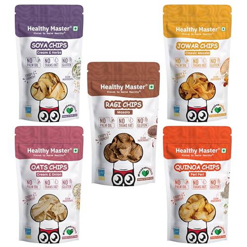 Healthy Master High Protein Healthy Chips Combo 150g (5x30g) | Vegan & Gluten Free Snacks | No Preservatives | Made with Jowar, Ragi, Soya, Quinoa & Oats | No Palm Oil