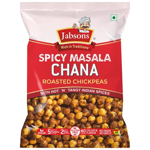 Jabsons Roasted Chana Spicy Masala, 150g | Protein-Rich Healthy Namkeen | No Onion No Garlic | Gluten-Free Roasted Chickpeas | Ready to Eat Masala Chana Snack