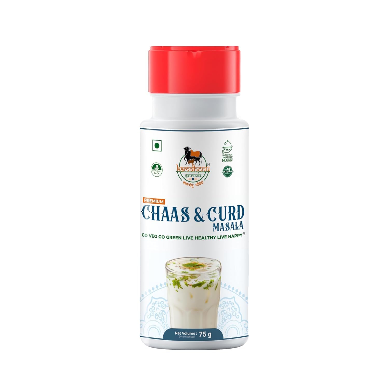 Satvik Sanatani Sawaminaryan, Jain, Vegan Tangy Street-Style Panjabi Chaas Masala | Gujarati Chaas Masala | Blend Natural Ingredients Cumin, Coriander, Pudina, Pink & Black Salt | No Preservatives | FSSAI Certified | No Onion No Garlic | Premium 75g dispenser Pack, Chaas & Curd Masala)