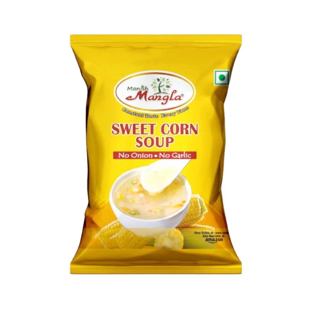 Manish Mangla Sweet Corn Soup Powder 500g – Instant Soup Mix, No Onion No Garlic, Quick & Easy Preparation, Rich Corn Flavor, 100% Vegetarian, Healthy Snack Option, Long Shelf Life