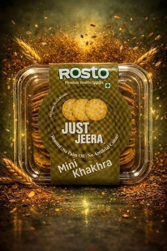 Rosto Just Jeera Mini Coin Khakhra, Roasted, No Palm Oil, No Artificial Colour, Premium Healthy Snack, Tea time snack 200 g (Pack of 2) total 400g