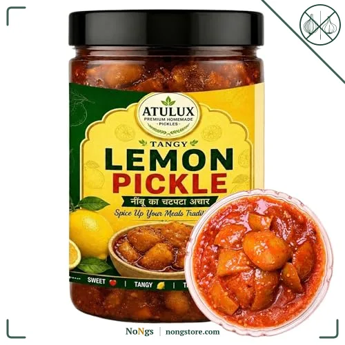 ATULUX Lime Pickle, 500 Grams, Traditional Nimbu Achar, Spicy Tangy Homemade Style, Oil Free, No Onion No Garlic