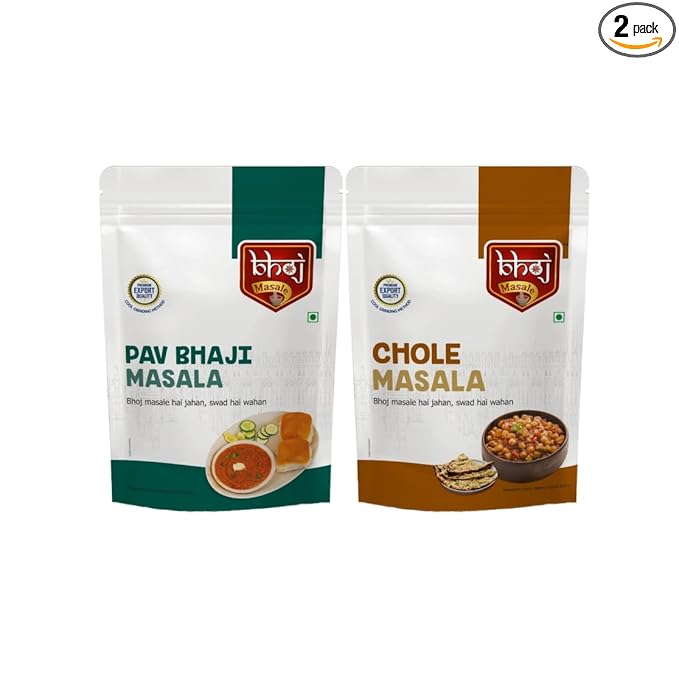 Bhoj Masale Pav bhaji And Chole Masala Powder Combo Pack 200GM Each | Aromatic Jain Spice for Flavorful Indian Cooking | For Flavorful Cooking | No Artificial Flavor Added | No Onion and No Garlic added (Jain Friendly)