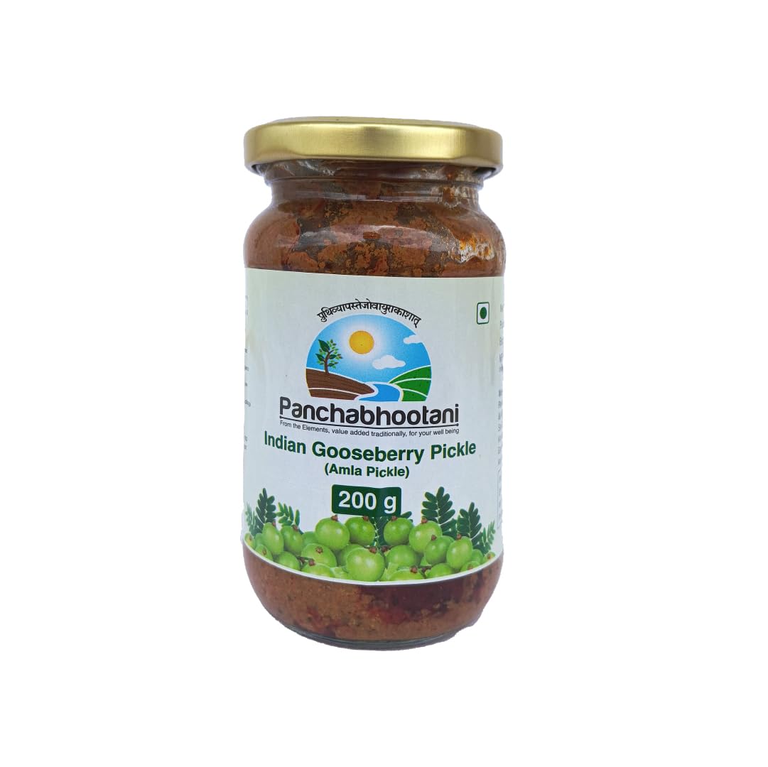 Panchabhootani Indian Gooseberry Pickle 200g | Amla Pickle/Awla Pickle with Masala | Tangy & Salty | Preservatives Free | Less Oil | Fresh & Homemade | Traditional Recipe