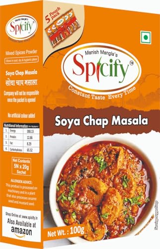 Spicify Soya Chaap Masala Powder 100g | Authentic Natural Flavor with Cumin, Fenugreek & Mustard Seeds | No Onion No Garlic No MSG Blended Spice Mix | Ready Powder Masala