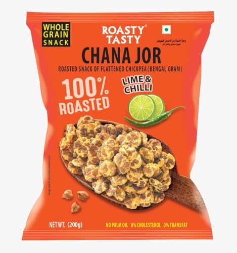 Roasty Tasty Roasted Chana Jor Lime & Chilli Whole Grain Indian Snacks- 200g |No MSG | Zero Cholesterol & Trans Fat | Diet Namkeen | Gluten Free | Ready-to-eat | High in protein | Export Quality | Healthy Snacks