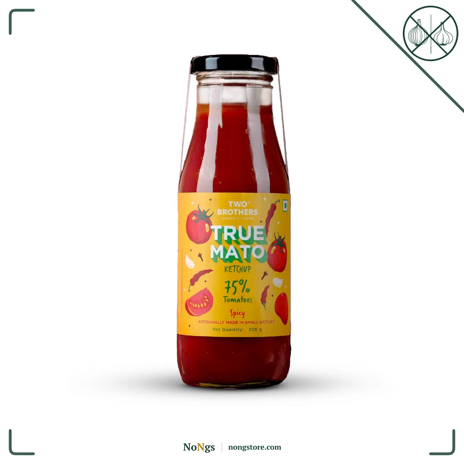 Two Brothers Organic Farms Truemato Ketchup - Spicy Tomato Ketchup 300g | Naturally Made with 75% Fresh Tomatoes | No Refined Sugar | Upgraded