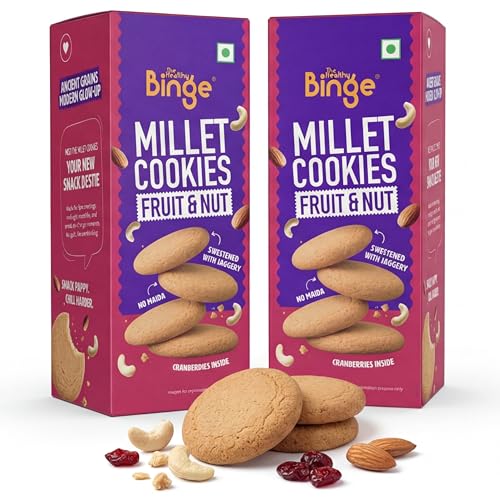 The Healthy Binge Millet Cookies Fruit & Nut – Healthy Snacks | Fruit & Nuts Cookies | Jaggery Cookies | Healthy Snacks for Kids and Adults 90g (Pack of 2)