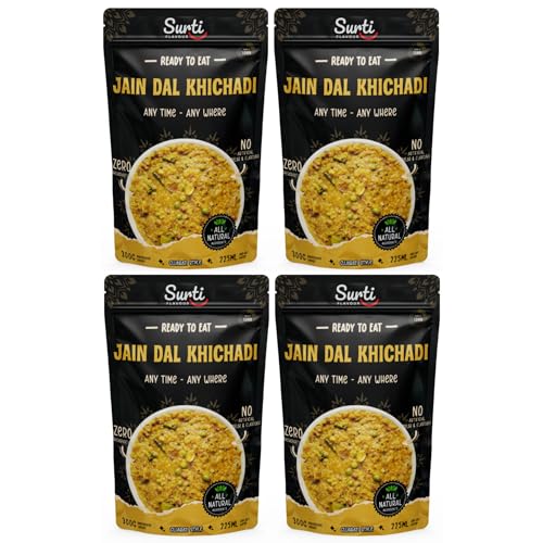 Surti Jain Dal Khichadi Ready To Eat 300g Gujarati Style Comfort Meal Instant Food Protein Rich No Artificial Colors Flavours Anytime Meal (Pack of 4)