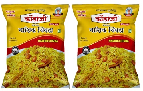 Kondaji Jain Chivda | No Onion No Garlic | Pack of Two (250gm each) | Authentic Crispy Poha Chivda | Crunchy Tea-Time Snack | Namkeen Mixture with Peanuts & Curry Leaves | Traditional Maharashtrian Snack (500g)