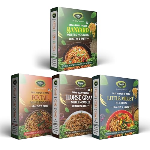 Thanjai Natural Millet Noodles 180 Grams X 4 Varities (720 Grams) of Homemade Natural Banyard | Foxtail | Horsegram and Little Millets Noodles(No Preservatives, No Chemicals, No Artificial Extract)