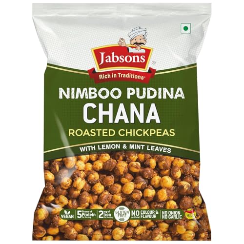 Jabsons Roasted Chana Nimboo Pudina Flavour - 150gm With No Onion & Garlic | Desi Roasted Namkeen Snacks| Gluten-Free Crunchy Protein Snack | Nimbu Pudina Bhuna Chana - Ready to Eat
