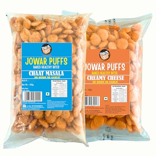 Snack First Baked Jowar Puff Combo Of 2, No Onion No Garlic, Jain, Chaat Masala & Creamy Cheese, Healthy Snack, Diet-food, Low Calorie, Nutritious Snack, Each 100g Pouch