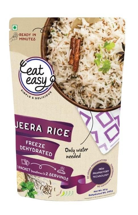 Eat Easy Ready To Eat Jeera Rice - 95gm, Instant Food | Indian Meal, Travel Food | No Preservatives, No Added Artificial Colours & Flavours | Just Add Water and Cook
