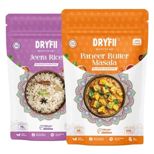 Dryfii Ready-to-Eat Instant | Jain Paneer Butter Masala & Jeera Rice | Pure Veg | Freeze Dried | No Onion, No Garlic | Rehydrated Weight 440 g