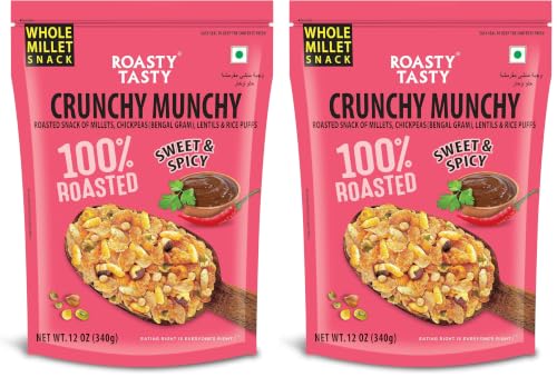 Roasty Tasty Crunchy Munchy 340g | Healthy Snack | No Onion No Garlic | Ideal Millet Namkeen for Kids & Adults | Low Calorie Snacks - Roasted Namkeen - No Cholesterol, No Transfat Diet Mixture in Peri Peri Masala | Millet Snacks Items