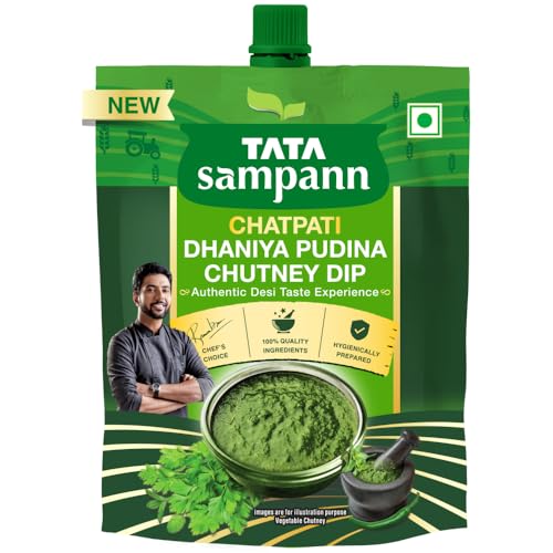 Tata Sampann Chatpati Dhaniya Pudina Chutney Dip, Made with Fresh Coriander and Mint, Tangy and Flavorful, Hari Chutney, Ready to eat, Pairs well with Parathas, Chaats & Snacks, 100% Quality Ingredients, Hygienically Prepared, 200 g