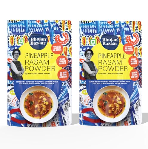 Bhojan Bazaar Pineapple Rasam Powder With Sundried Chunks - Pack of 2, 75 g Each | No Onion No Garlic Ready To Cook in 10 min | Serves 4 | Sweet & Tangy South Indian Rasam | No Added Preservatives