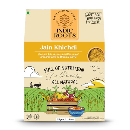 Indic Roots Jain Khichdi |Instant Ready to Eat Full Meal |No Preservatives, All Natural, Packed Food with no Onion Garlic |Gluten Free MRE Food - 55 gm (Pack of 1)