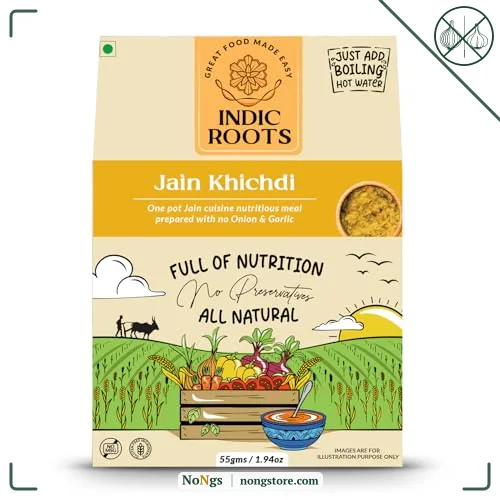 Indic Roots Jain Khichdi |Instant Ready to Eat Full Meal |No Preservatives, All Natural, Packed Food with no Onion Garlic |Gluten Free MRE Food - 55 gm (Pack of 1)