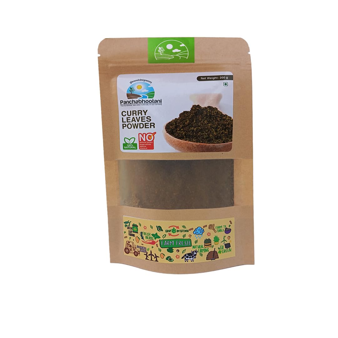 Panchabhootani Curry Leaves Chutney Powder 200g : Instant, Dip or Sprinkle, Authentic Recipe, Nutrient-rich, Rice Seasoning, Natural Flavour, No Added Colour, Traditional & Flavourful Side Dish