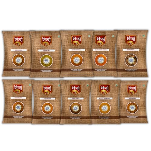 Bhoj Masale Pav Bhaji, Chole, Kitchen King, Garam Masala, Sabji, Rajma, Dal Makhani, Sambhar, Biryani & Shahi Paneer Blended Range Masale Powder Combo Pack 100Gm (Jain Friendly)