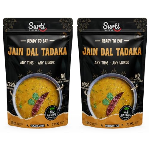 Surti Jain Dal Tadka Ready To Eat 300g Punjabi Style Dal Instant Meal Protein Rich Indian Curry No Artificial Colors Flavours Anytime Food (Pack of 2)