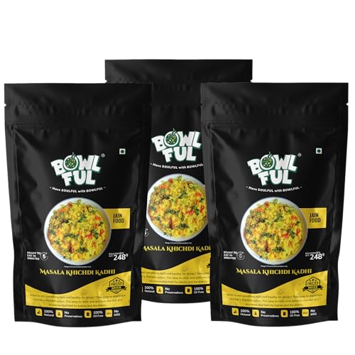 Bowlful Jain Masala Khichadi Kadhi, 48 GMS Pack of 3, Healthy Rice Based Product with Vegetables, Kadhi and Without Onion and Garlic. 100% Natural, Freeze Dried Food